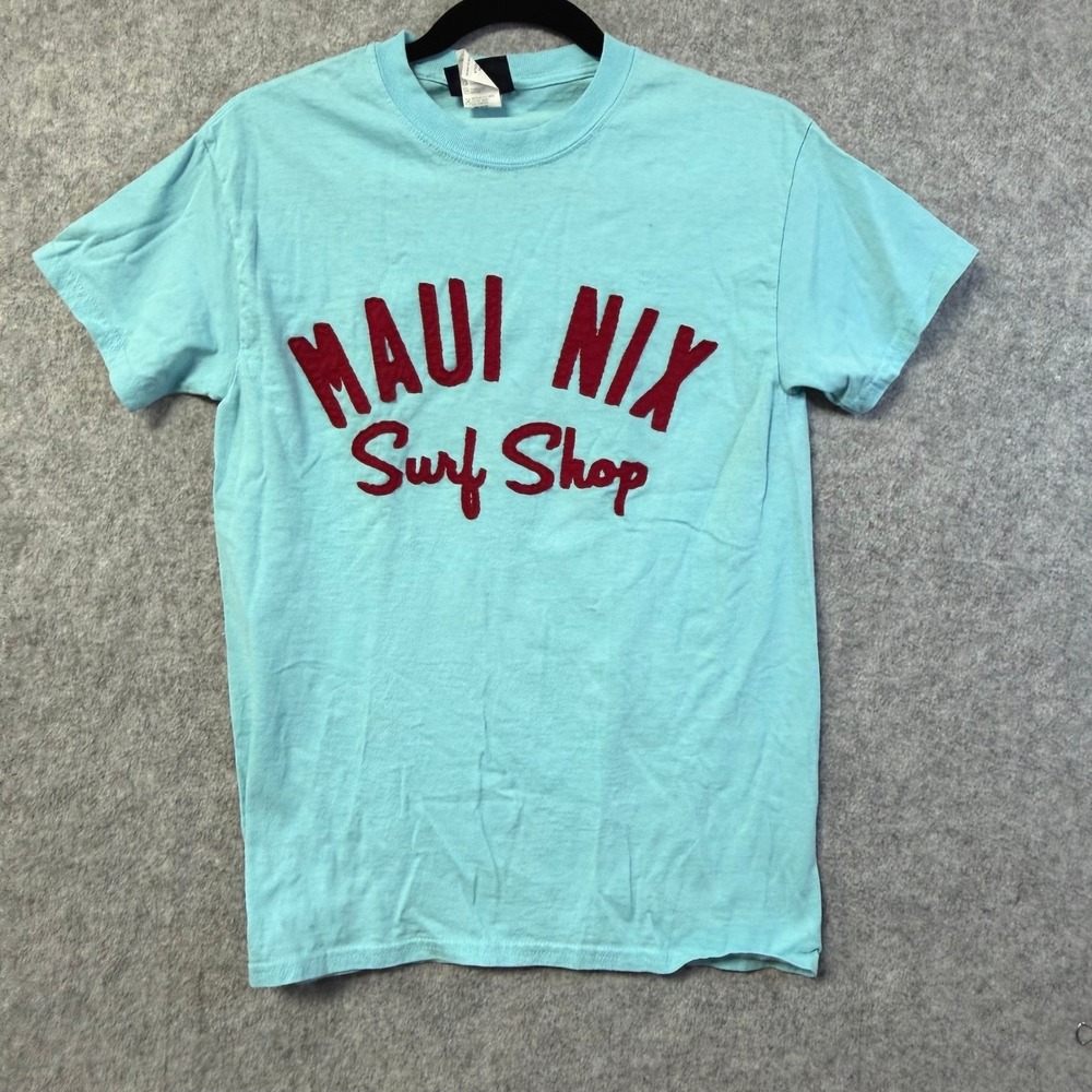 MV Sport Maui Nix Surf Shop T-Shirt Light Blue‎ Red Graphic Cotton Mens Small